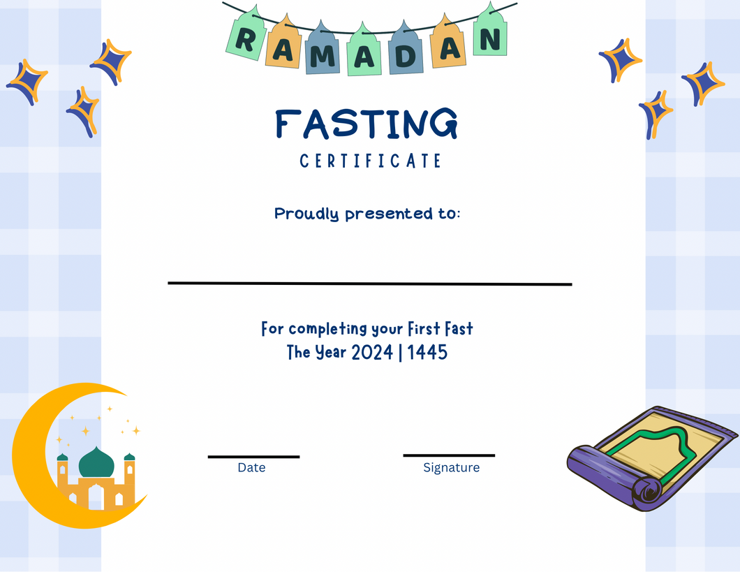 First Fasting Certificate FREE Printable