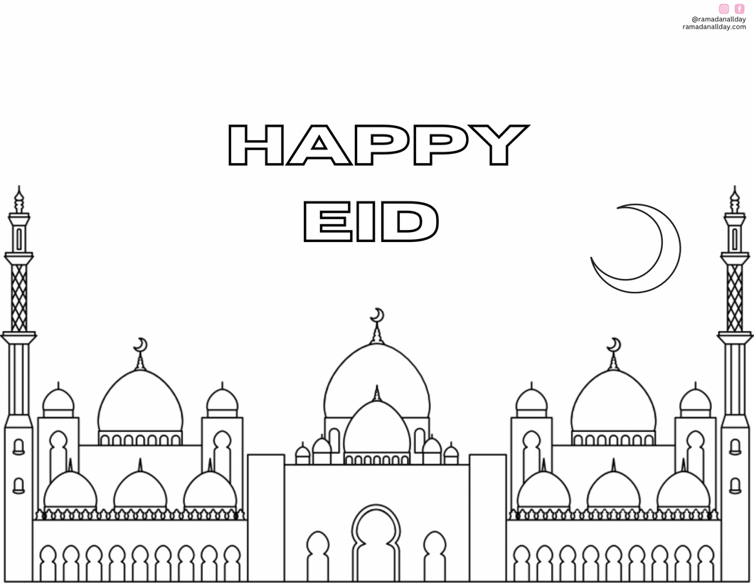 FREE Happy Eid mosque Coloring Printable