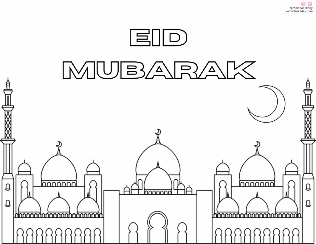 FREE Eid Mubarak Mosque Coloring Printable